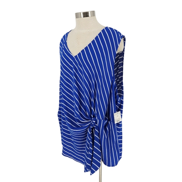 Liz Claiborne Shirt Blue Striped Sleeveless V Neck Ruched Tie Tank Top Blouse 4X - Picture 3 of 6